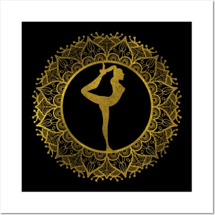 Yoga Asana Symbol in Gold Mandala Posters and Art